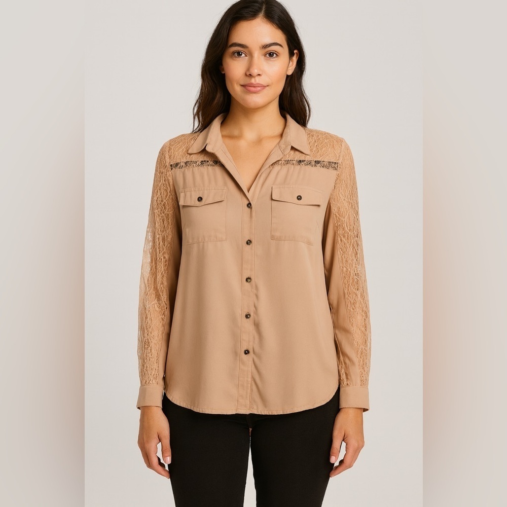 Love Riche Lace Button Down Dress Shirt Blouse Top - Size Medium
